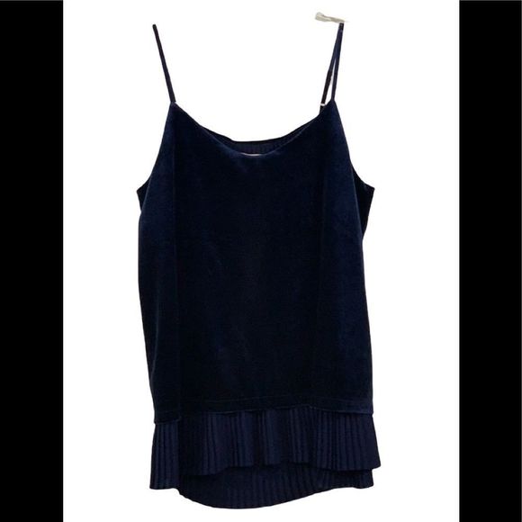 Rose+Olive Velvet Spaghetti Strap Top Deep Blue Pleated Detail Size Small - Picture 3 of 11